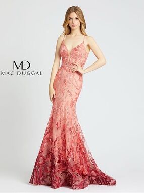 Mac Duggal Coral Ombre Lace Mermaid Prom Dress